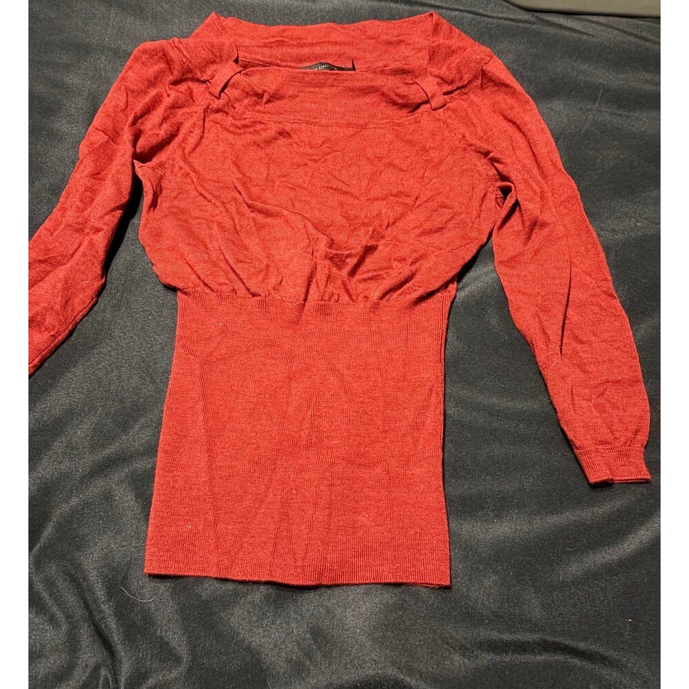 The Limited deep red boatneck sweater with three-quarter length sleeves. S